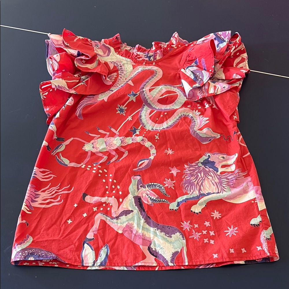 Banjanan Red and Pink Ruffled Top